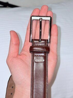 Dockers Brown Leather Upper Bonded Lining Dress Belt Silver Hardware 38/95 FAIR